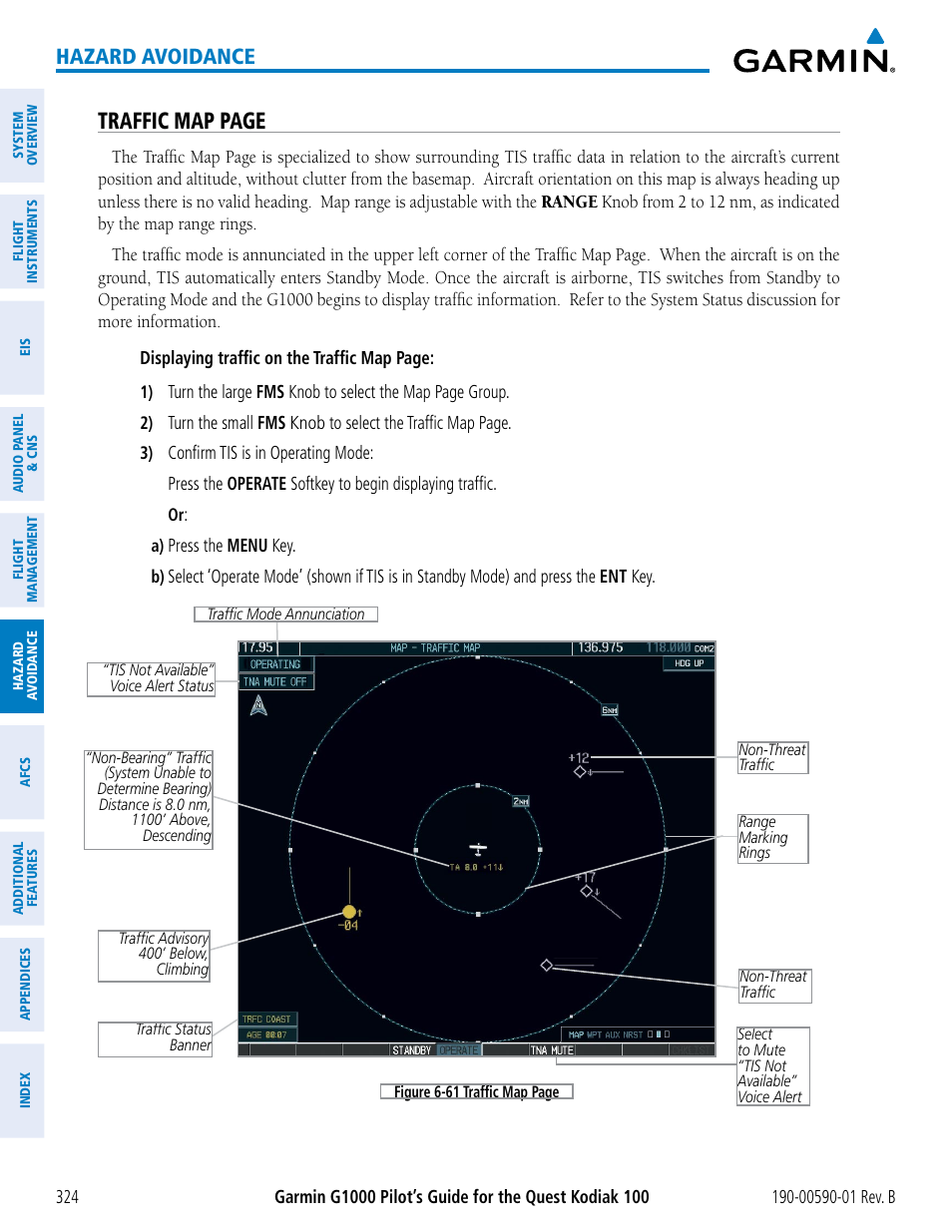Traffic map page, Hazard avoidance | Garmin G1000 Quest Kodiak User Manual | Page 336 / 476