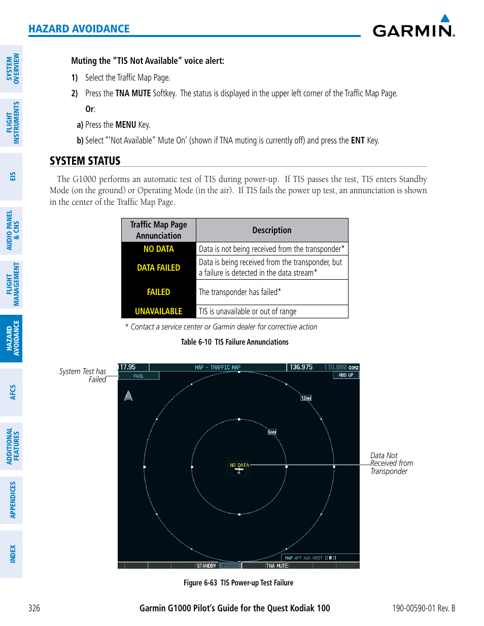 System status, Hazard avoidance | Garmin G1000 Quest Kodiak User Manual | Page 338 / 476