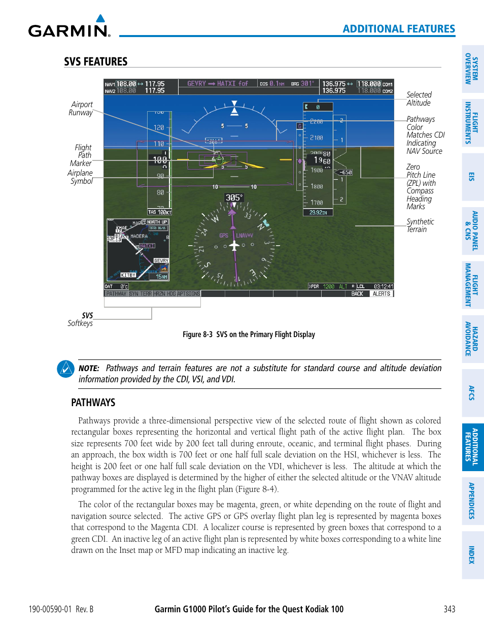 Svs features, Additional features, Pathways | Garmin G1000 Quest Kodiak User Manual | Page 355 / 476