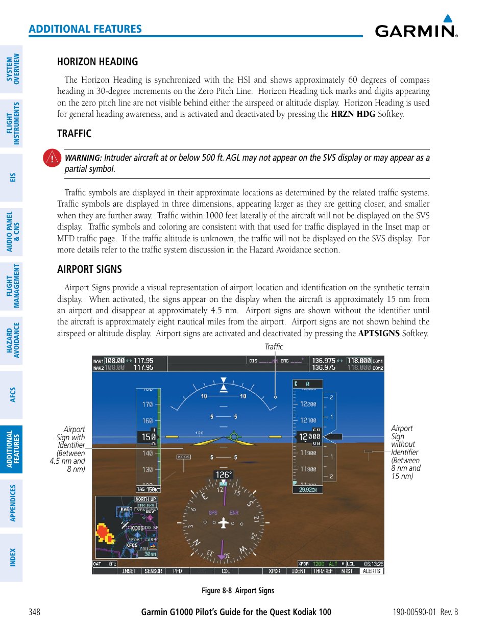 Additional features, Horizon heading, Traffic | Airport signs | Garmin G1000 Quest Kodiak User Manual | Page 360 / 476