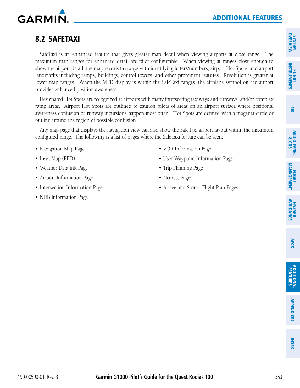 2 safetaxi, Additional features | Garmin G1000 Quest Kodiak User Manual | Page 365 / 476