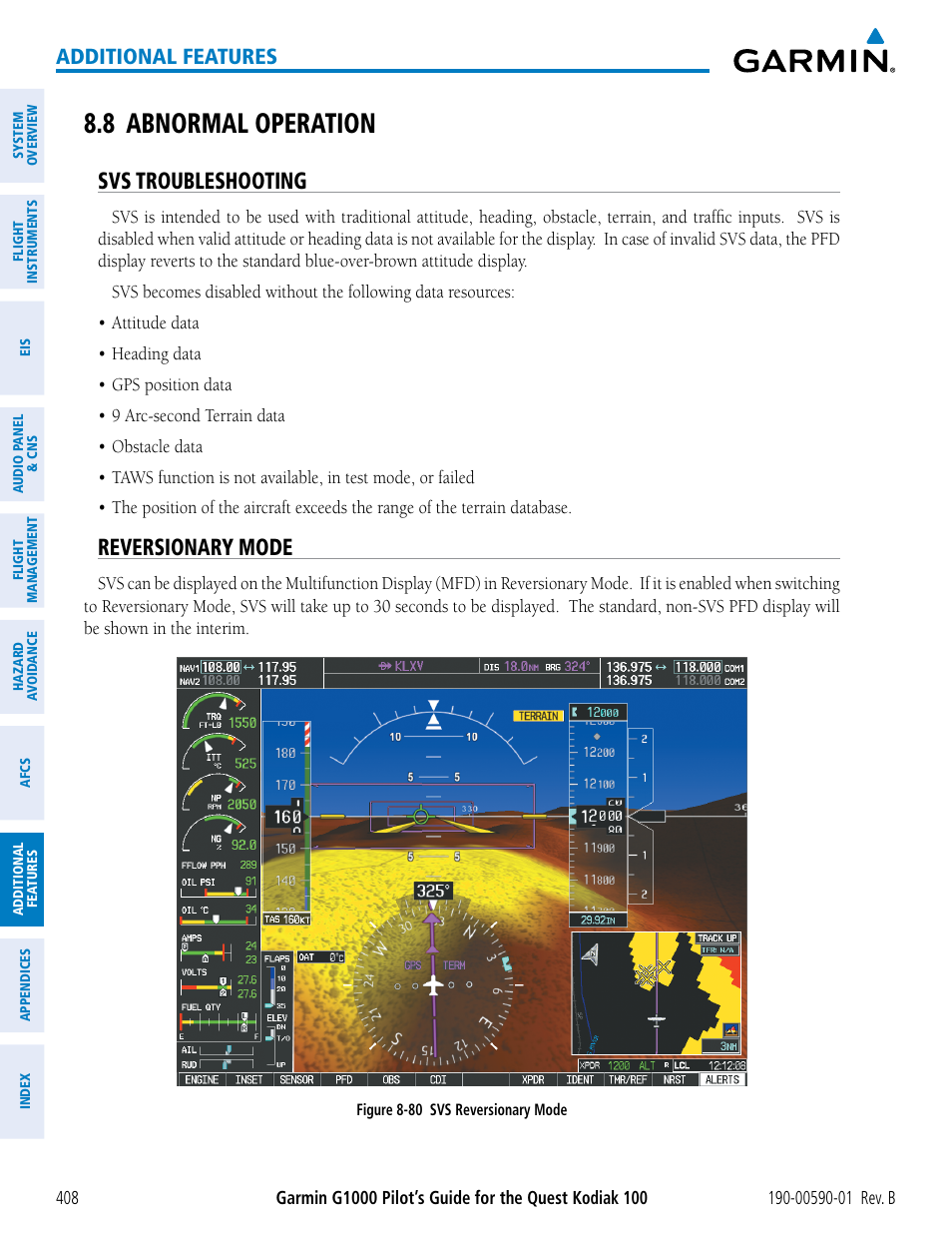 8 abnormal operation, Svs troubleshooting, Reversionary mode | Additional features | Garmin G1000 Quest Kodiak User Manual | Page 420 / 476