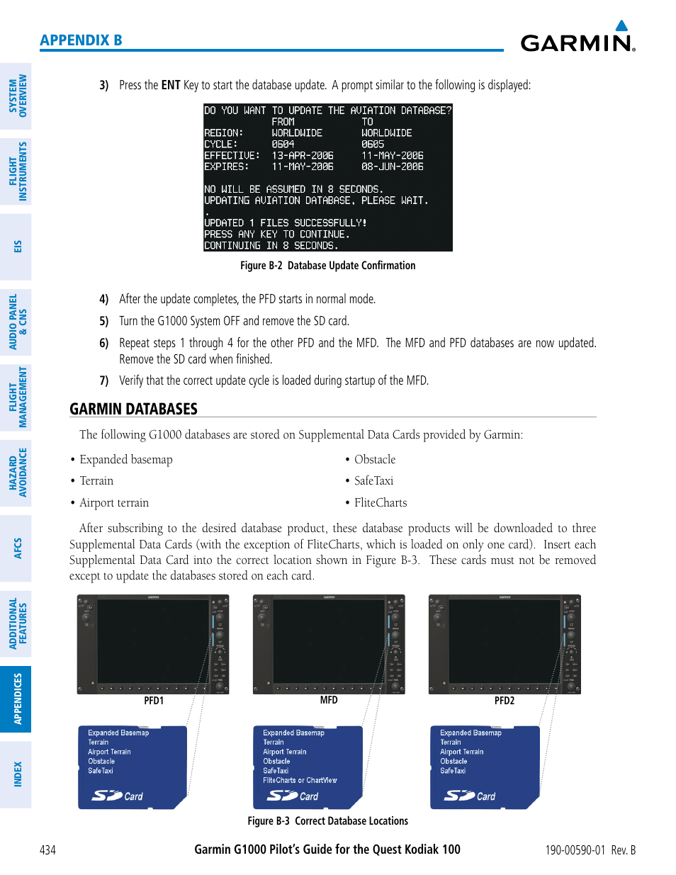 Garmin databases, Appendix b | Garmin G1000 Quest Kodiak User Manual | Page 446 / 476
