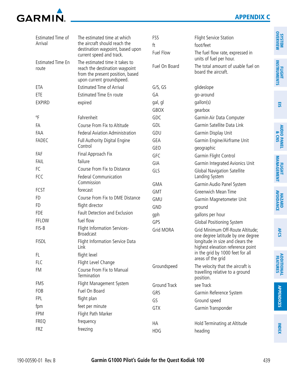 Appendix c | Garmin G1000 Quest Kodiak User Manual | Page 451 / 476