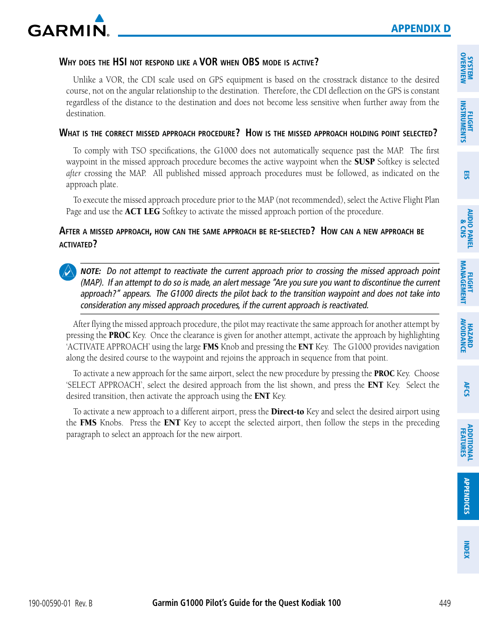 Appendix d w | Garmin G1000 Quest Kodiak User Manual | Page 461 / 476