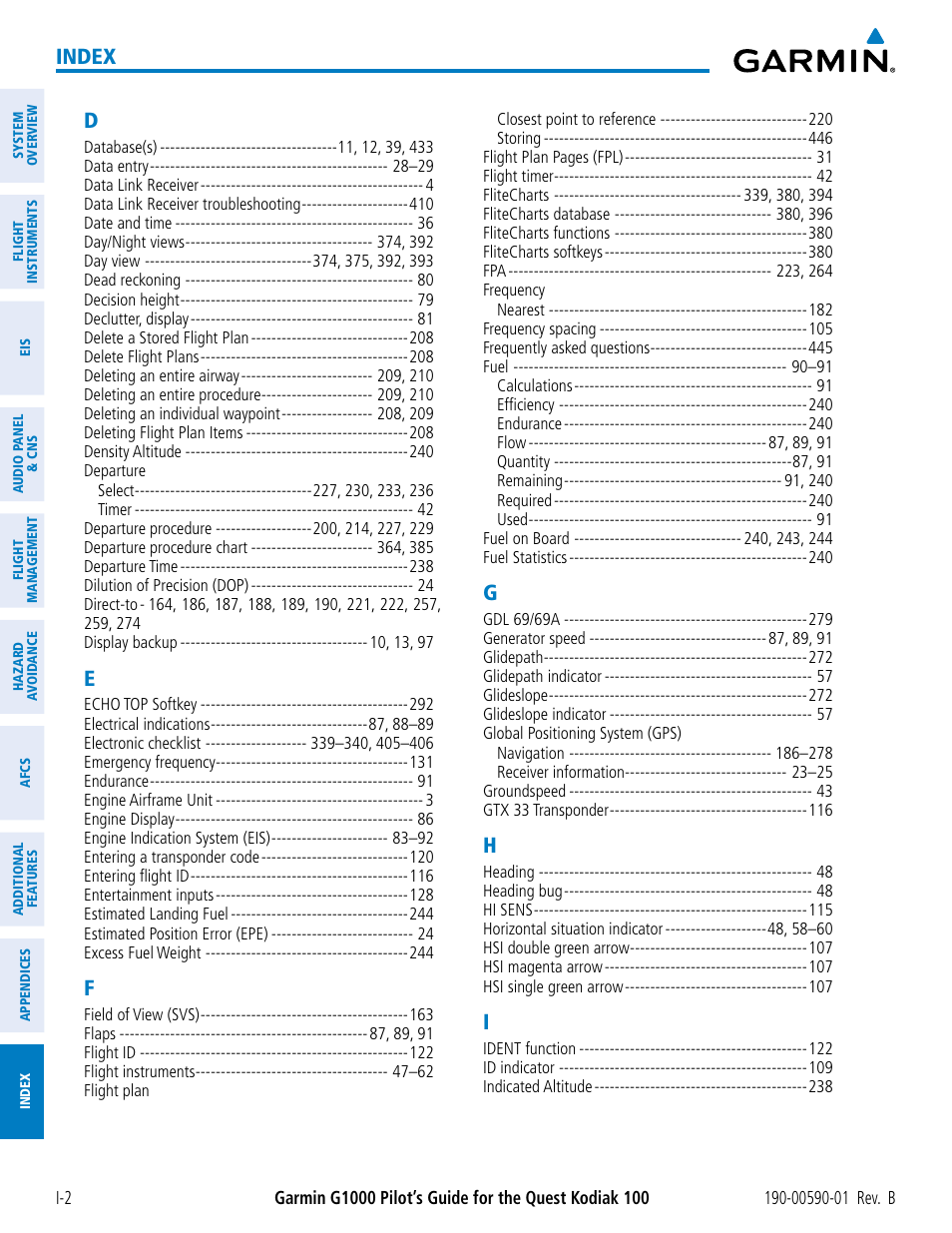 Index | Garmin G1000 Quest Kodiak User Manual | Page 470 / 476