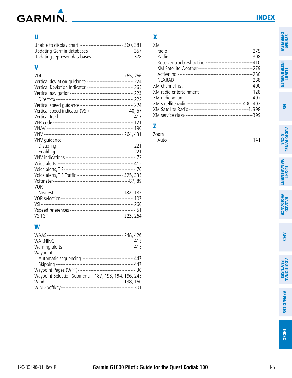 Index | Garmin G1000 Quest Kodiak User Manual | Page 473 / 476