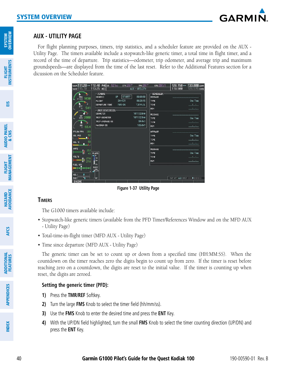 System overview, Aux - utility page | Garmin G1000 Quest Kodiak User Manual | Page 52 / 476