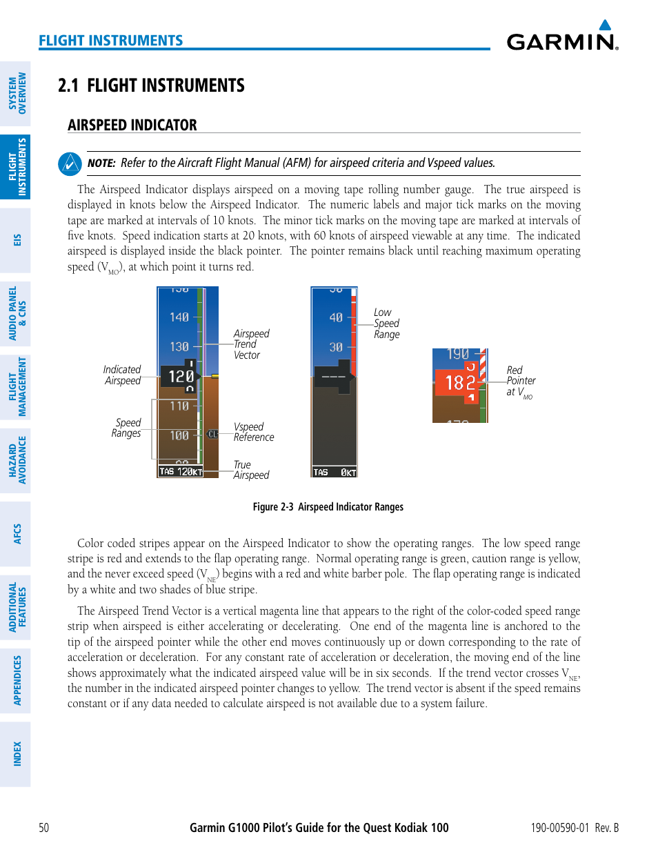 1 flight instruments, Airspeed indicator, Flight instruments | Garmin G1000 Quest Kodiak User Manual | Page 62 / 476