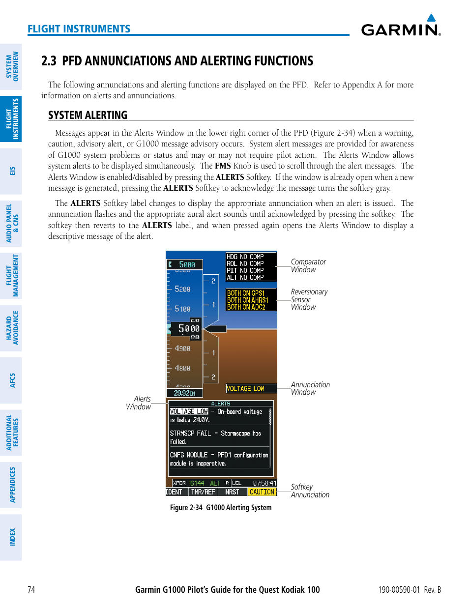 3 pfd annunciations and alerting functions, System alerting, Flight instruments | Garmin G1000 Quest Kodiak User Manual | Page 86 / 476