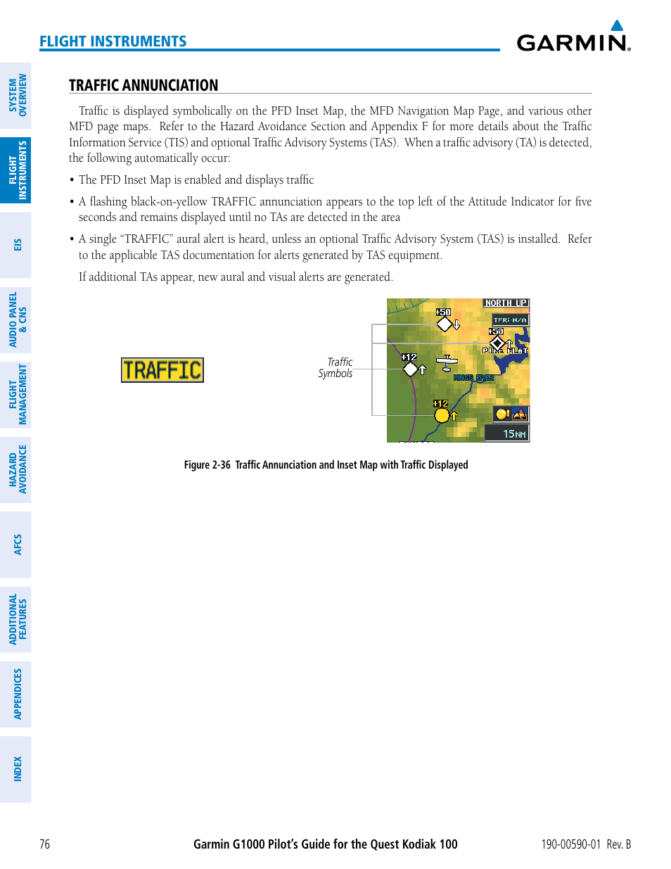 Traffic annunciation, Flight instruments | Garmin G1000 Quest Kodiak User Manual | Page 88 / 476