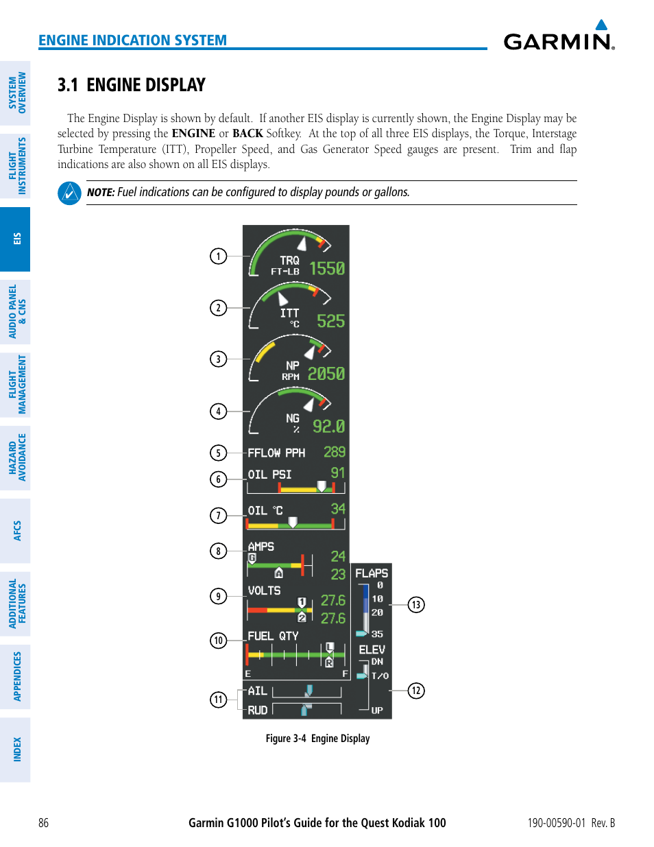 1 engine display, Engine indication system | Garmin G1000 Quest Kodiak User Manual | Page 98 / 476