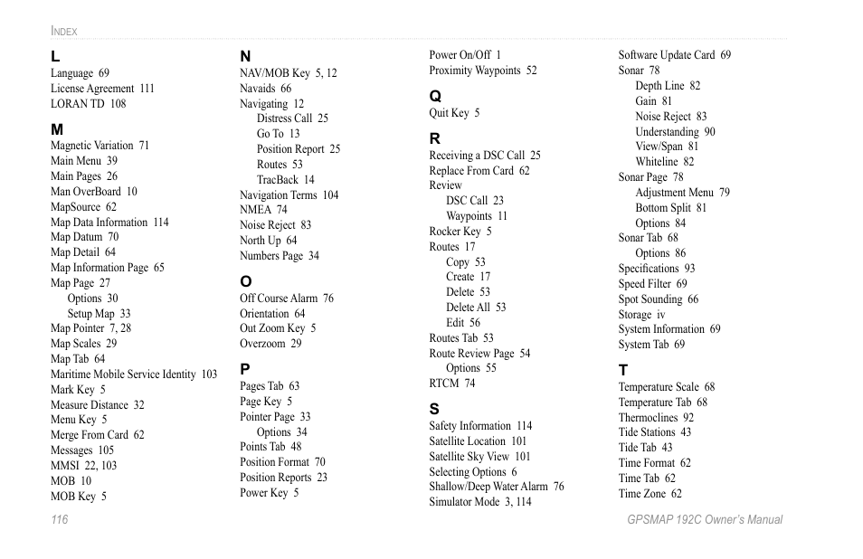 Garmin GPSMAP 192C User Manual | Page 122 / 124