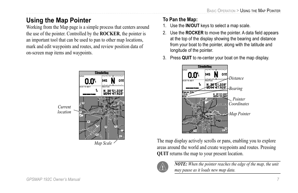 Using the map pointer | Garmin GPSMAP 192C User Manual | Page 13 / 124