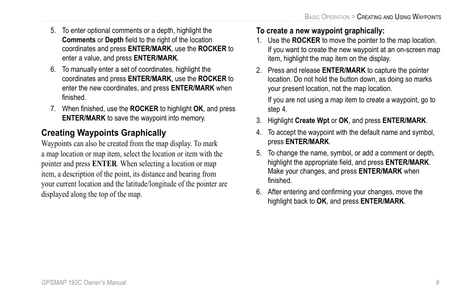 Creating waypoints graphically | Garmin GPSMAP 192C User Manual | Page 15 / 124