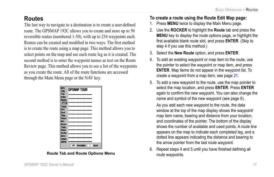 Routes | Garmin GPSMAP 192C User Manual | Page 23 / 124