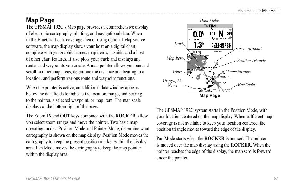 Map page | Garmin GPSMAP 192C User Manual | Page 33 / 124