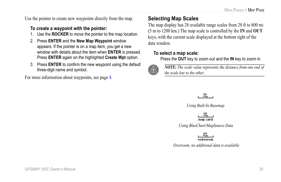 Selecting map scales | Garmin GPSMAP 192C User Manual | Page 35 / 124