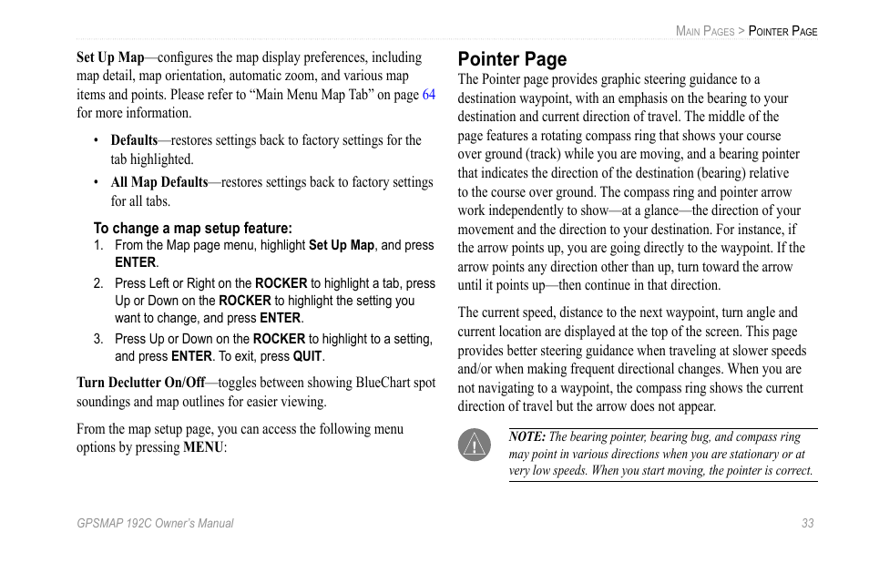 Pointer page | Garmin GPSMAP 192C User Manual | Page 39 / 124