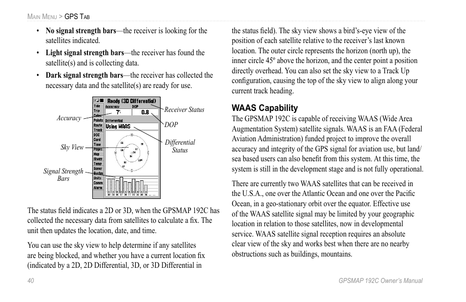 Waas capability | Garmin GPSMAP 192C User Manual | Page 46 / 124