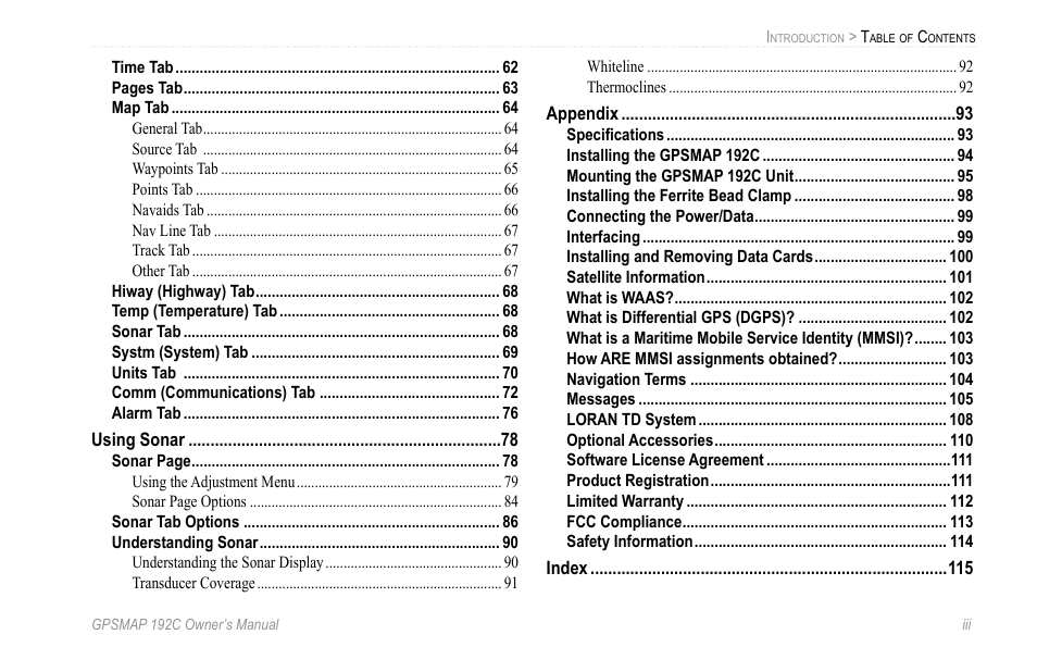 Garmin GPSMAP 192C User Manual | Page 5 / 124