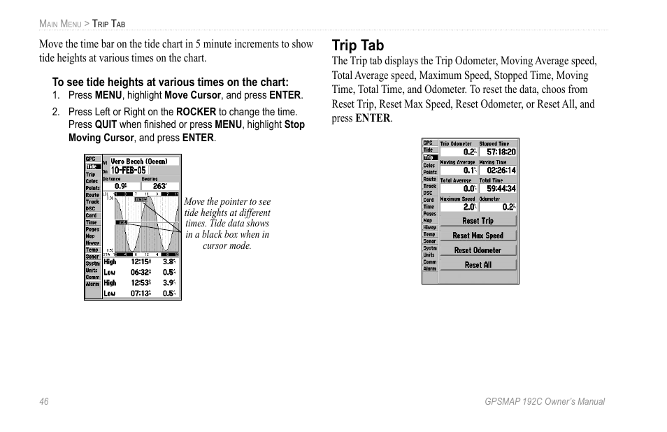 Trip tab | Garmin GPSMAP 192C User Manual | Page 52 / 124