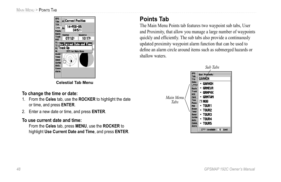 Points tab | Garmin GPSMAP 192C User Manual | Page 54 / 124