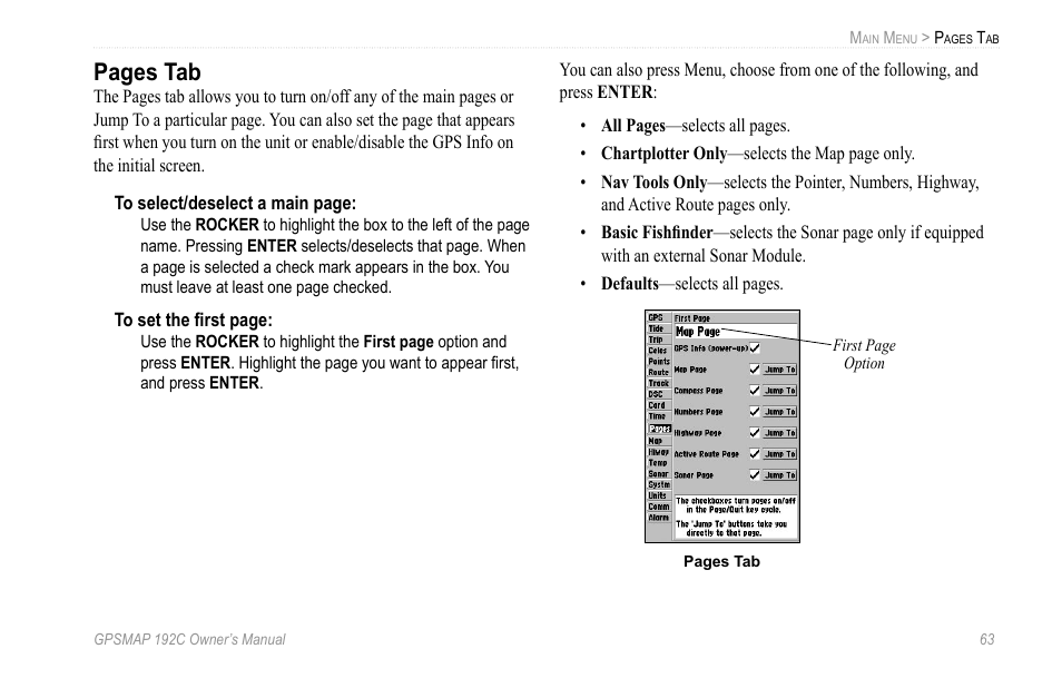 Pages tab | Garmin GPSMAP 192C User Manual | Page 69 / 124