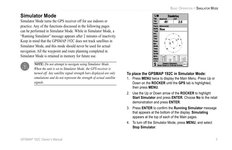 Simulator mode | Garmin GPSMAP 192C User Manual | Page 9 / 124
