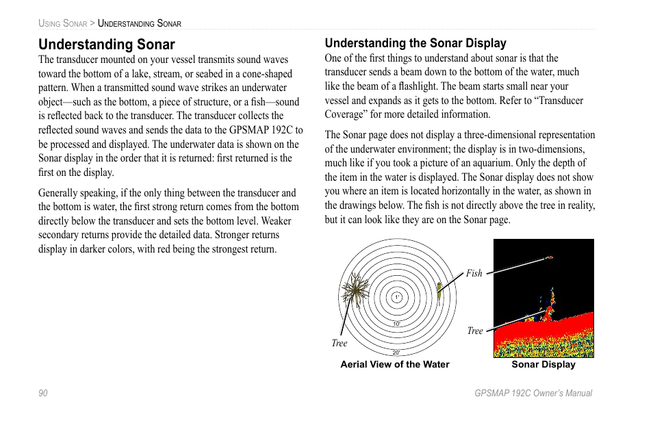Understanding sonar, Understanding the sonar display | Garmin GPSMAP 192C User Manual | Page 96 / 124