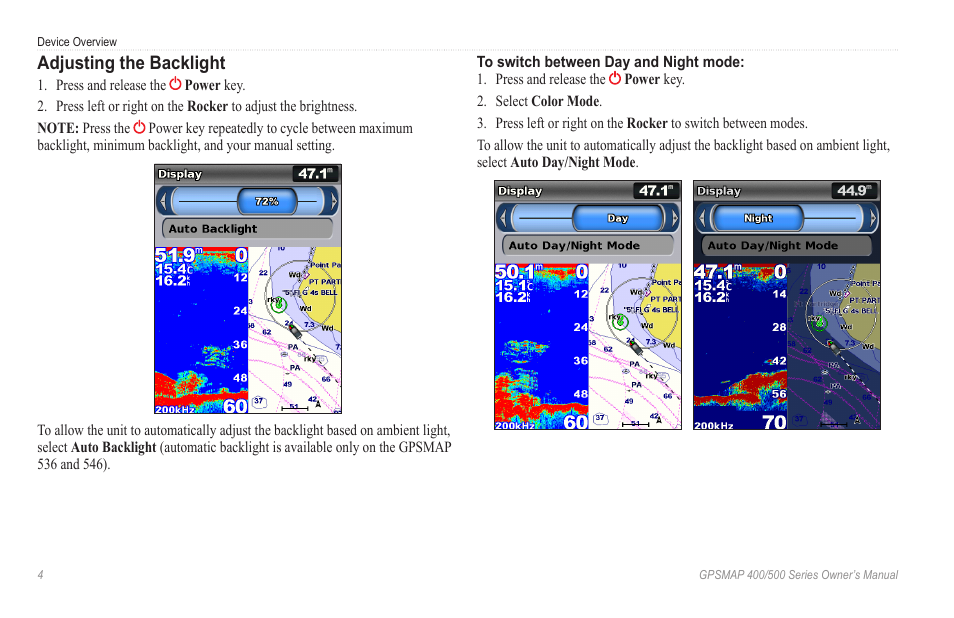 Adjusting the backlight | Garmin GPSMAP 546s User Manual | Page 10 / 78