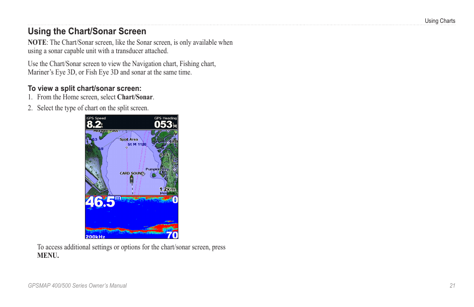 Using the chart/sonar screen | Garmin GPSMAP 546s User Manual | Page 27 / 78