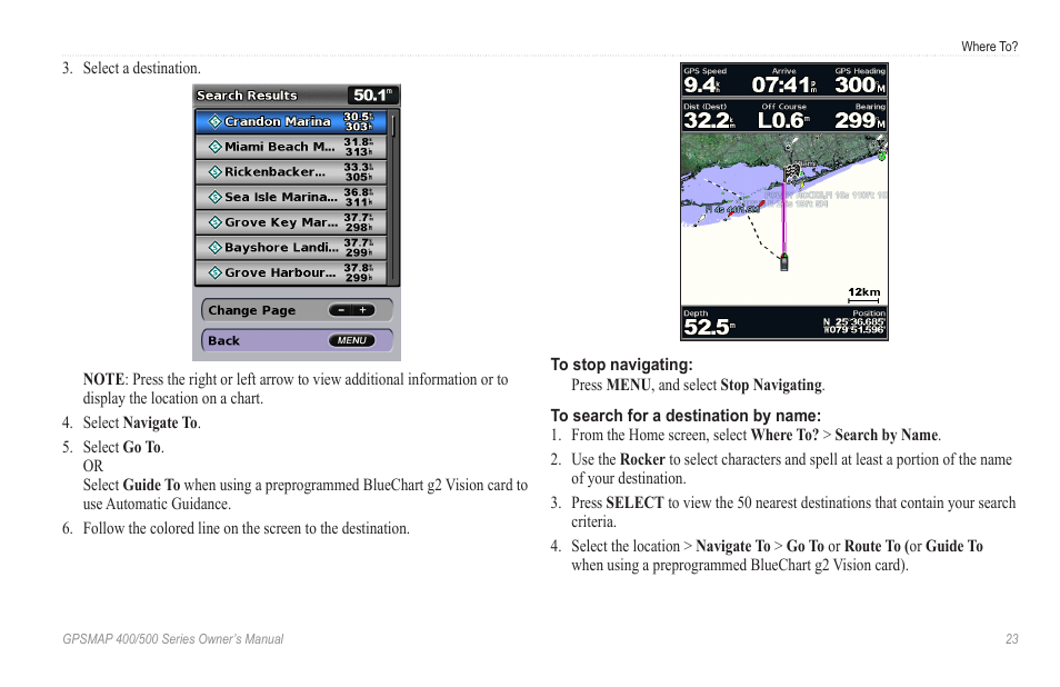 Navigating to a destination | Garmin GPSMAP 546s User Manual | Page 29 / 78