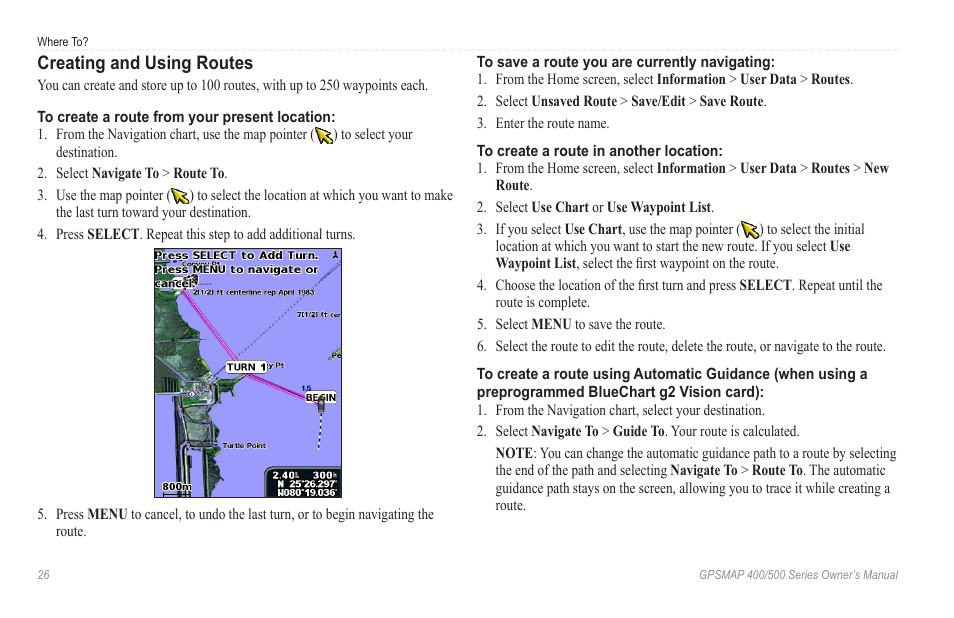 Creating and using routes | Garmin GPSMAP 546s User Manual | Page 32 / 78