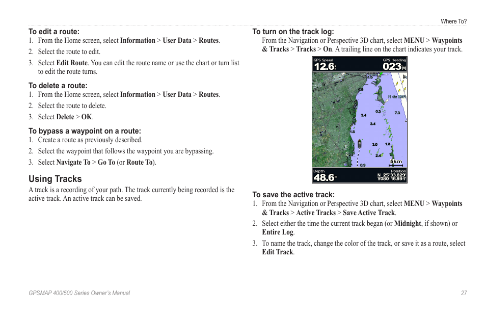 Using tracks, And tracks, Manage tracks | Garmin GPSMAP 546s User Manual | Page 33 / 78