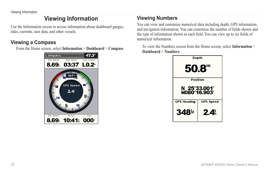 Navigating with a garmin autopilot, Viewing information, Viewing a compass | Garmin GPSMAP 546s User Manual | Page 36 / 78