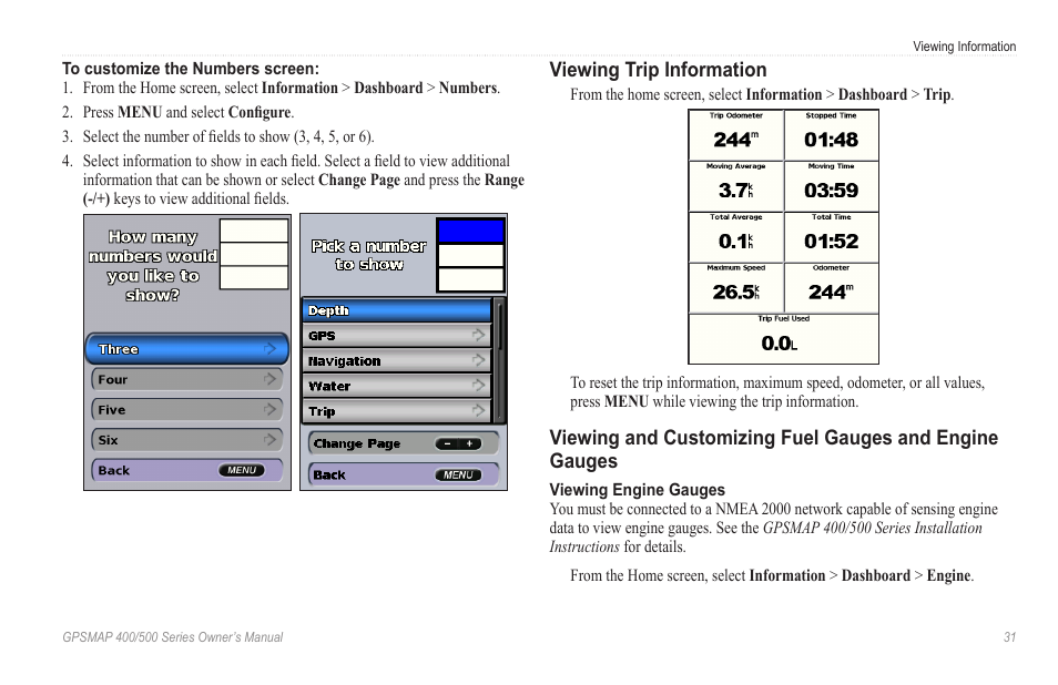 Viewing numbers | Garmin GPSMAP 546s User Manual | Page 37 / 78