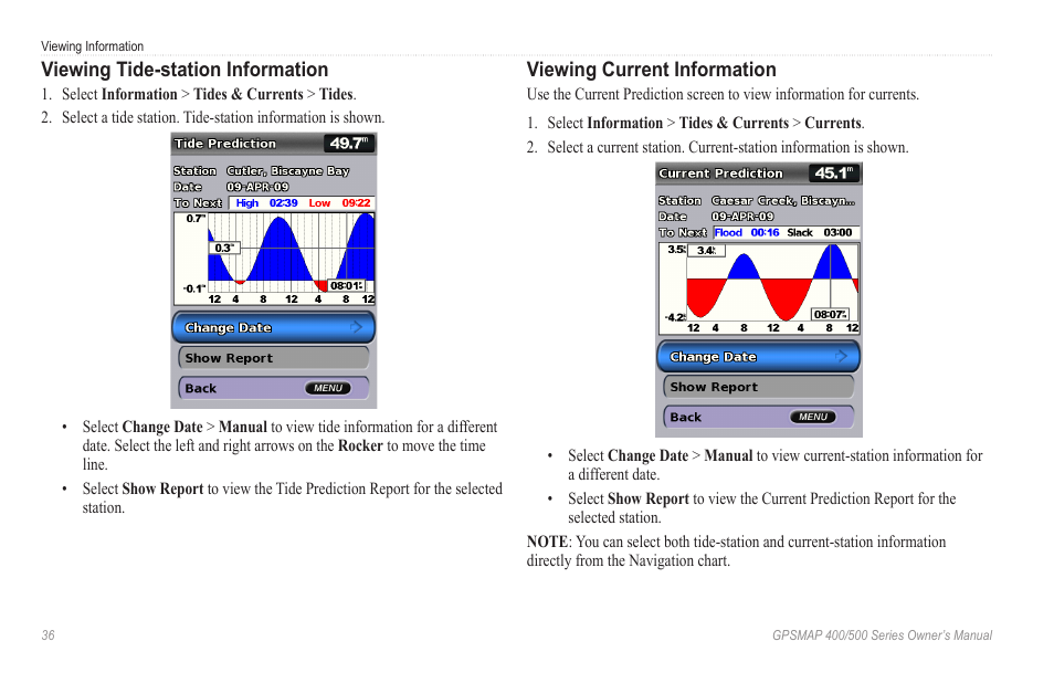 Viewing tide-station information, Select, Current | Celestial | Garmin GPSMAP 546s User Manual | Page 42 / 78