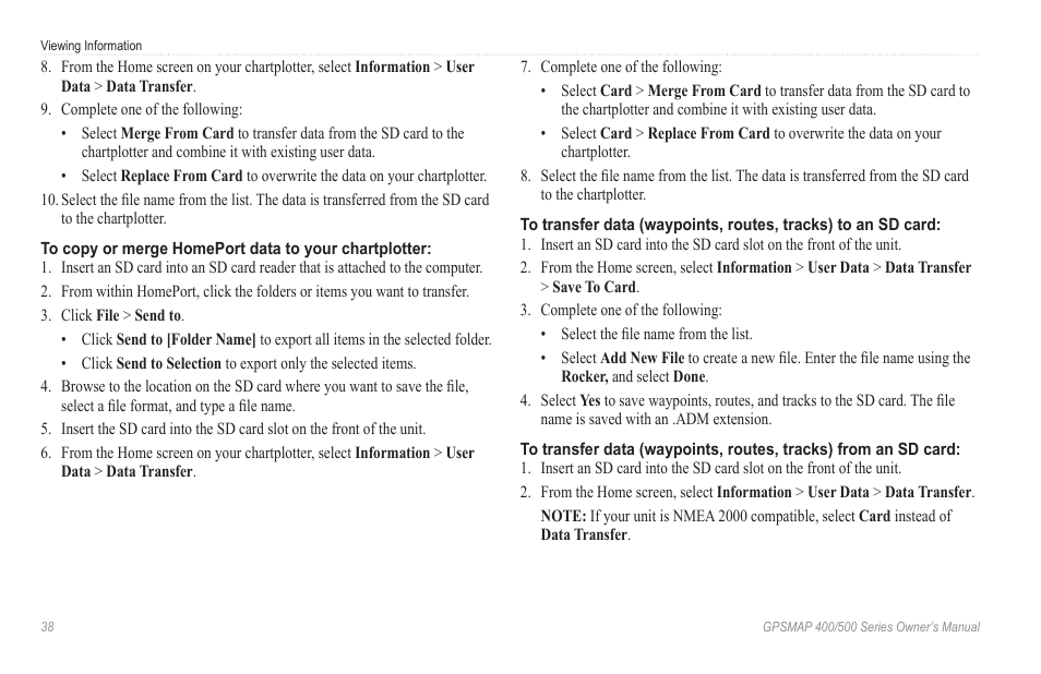 Viewing user data | Garmin GPSMAP 546s User Manual | Page 44 / 78