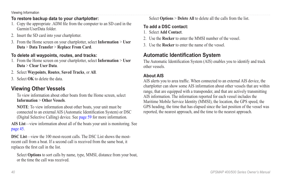 Viewing other vessels | Garmin GPSMAP 546s User Manual | Page 46 / 78