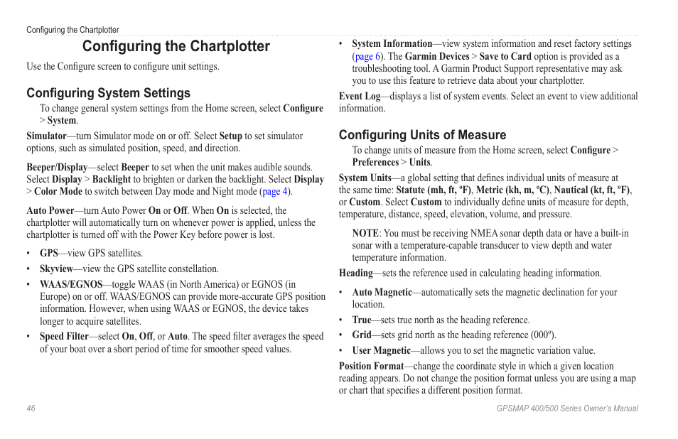 Configuring the chartplotter, Configuring system settings, Configuring units of measure | Access unit and system settings | Garmin GPSMAP 546s User Manual | Page 52 / 78