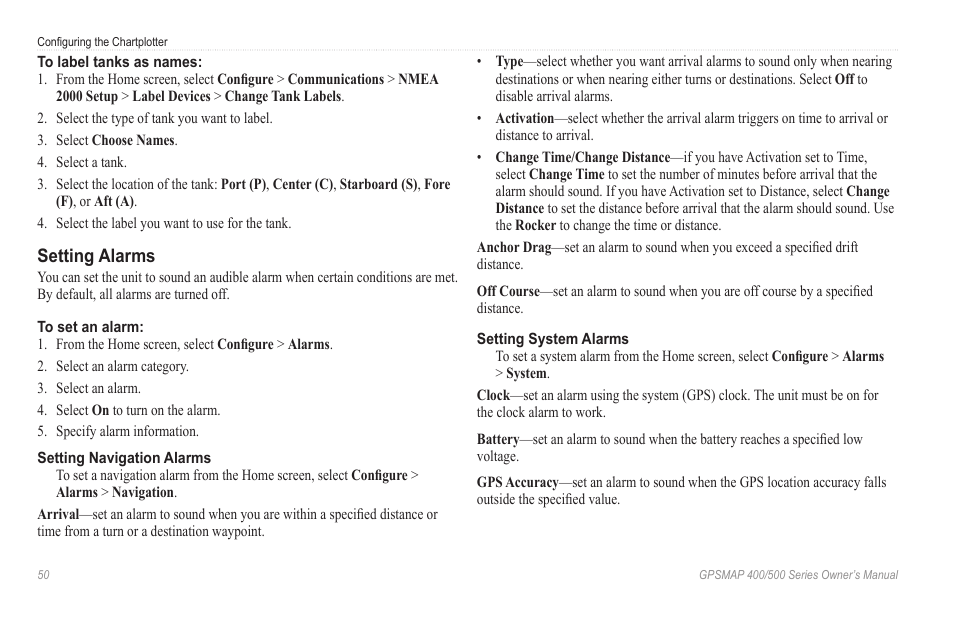 Setting alarms | Garmin GPSMAP 546s User Manual | Page 56 / 78