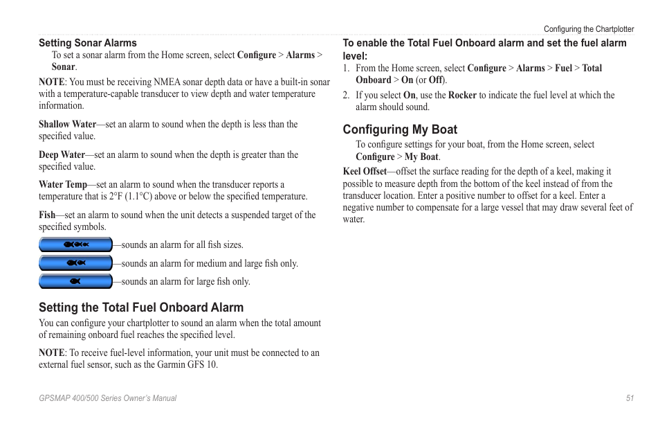 Setting the total fuel onboard alarm, Configuring my boat | Garmin GPSMAP 546s User Manual | Page 57 / 78