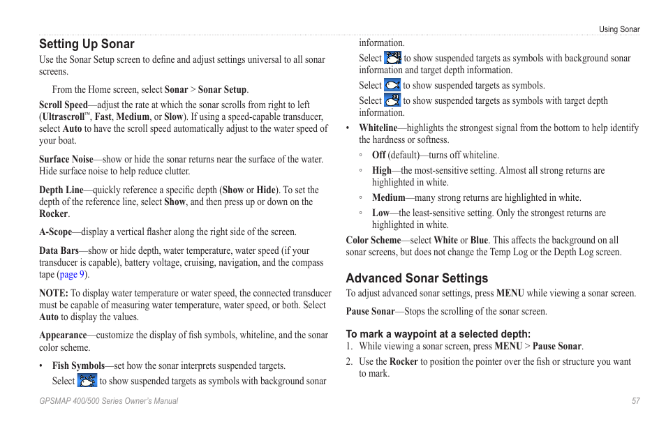 Setting up sonar, Advanced sonar settings | Garmin GPSMAP 546s User Manual | Page 63 / 78