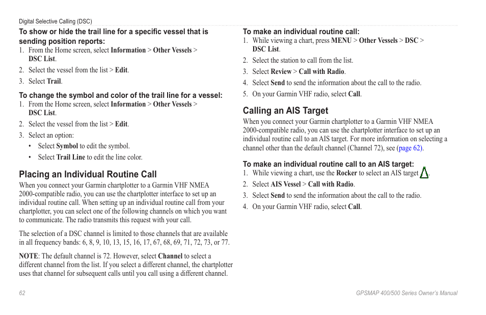 Placing an individual routine call, Calling an ais target | Garmin GPSMAP 546s User Manual | Page 68 / 78
