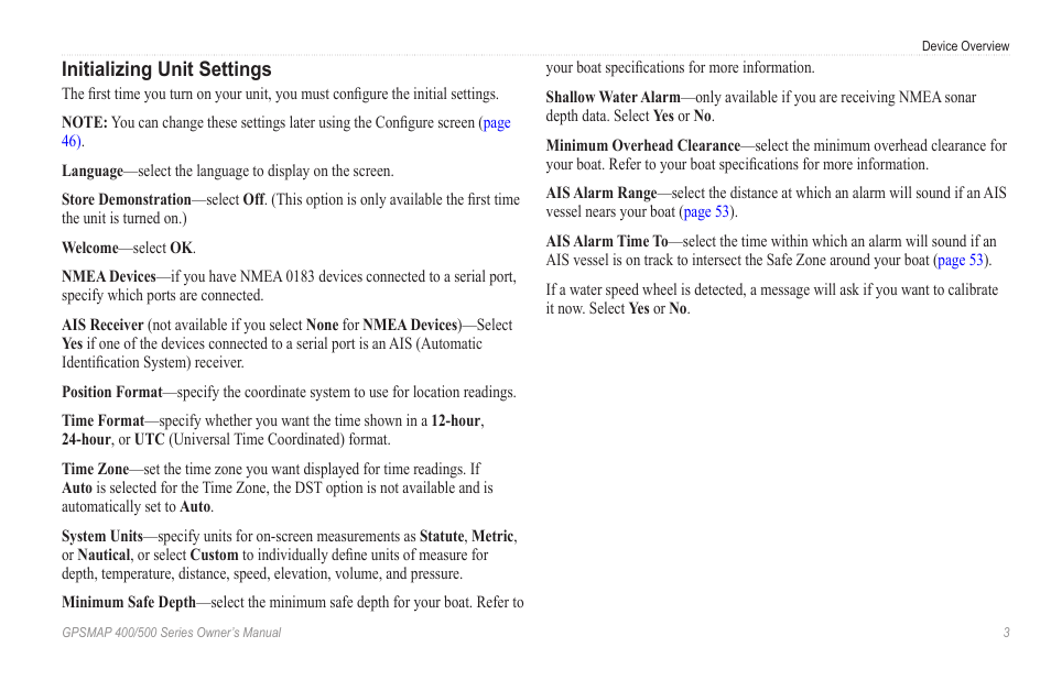 Initializing unit settings | Garmin GPSMAP 546s User Manual | Page 9 / 78