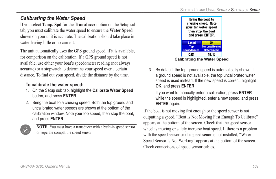 Calibrating the water speed | Garmin GPSMAP 376C User Manual | Page 117 / 152