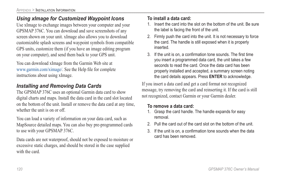 Garmin GPSMAP 376C User Manual | Page 128 / 152