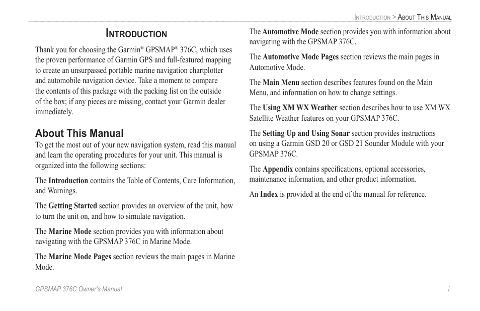 Introduction, About this manual | Garmin GPSMAP 376C User Manual | Page 3 / 152