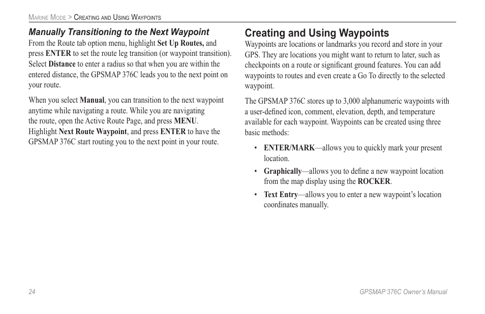 Creating and using waypoints | Garmin GPSMAP 376C User Manual | Page 32 / 152